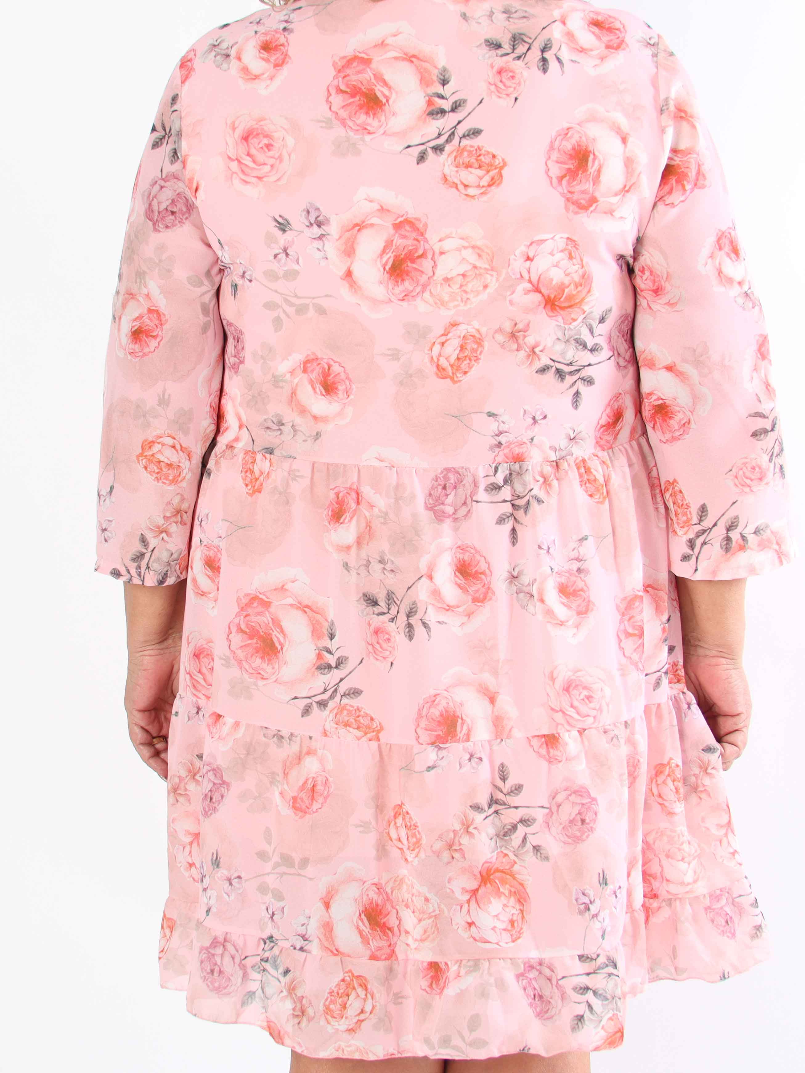 Stella - Blomsterkjole i chiffon med viskose underkjole